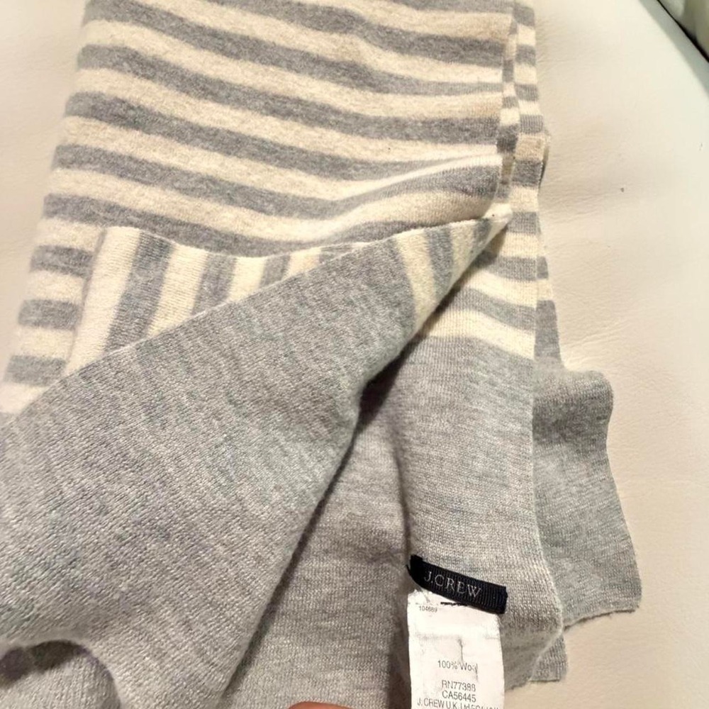 J.Crew Wool Gray And Cream Striped Scarf